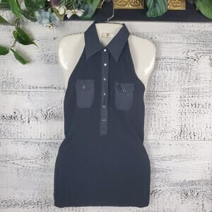 Vintage Cache Black Halter Ribbed Sleeveless Top Sz L Y2K Minimalist Grunge